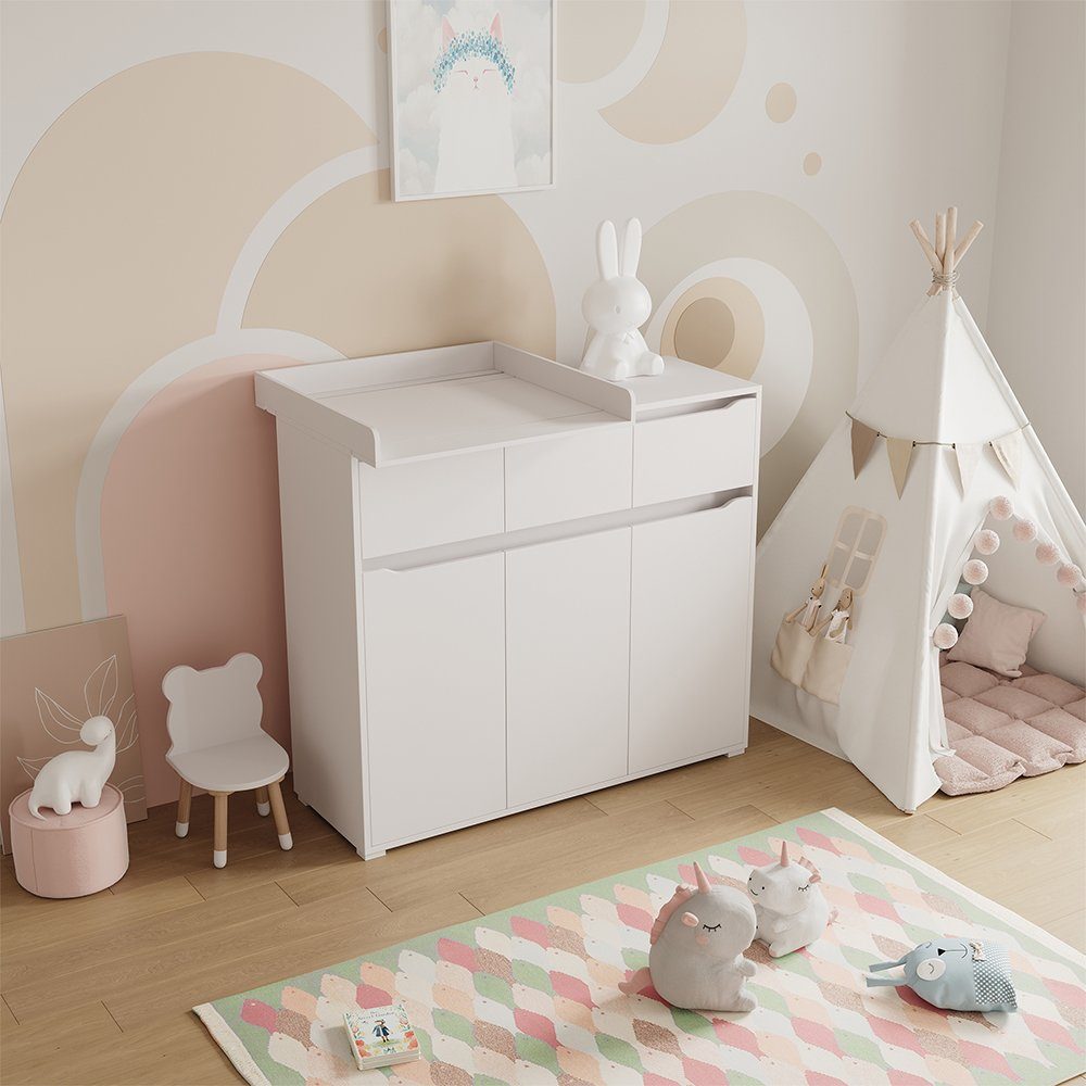 Vicco Wickelaufsatz, Weiß/Weiß, 80 x 10 cm für die Kommode