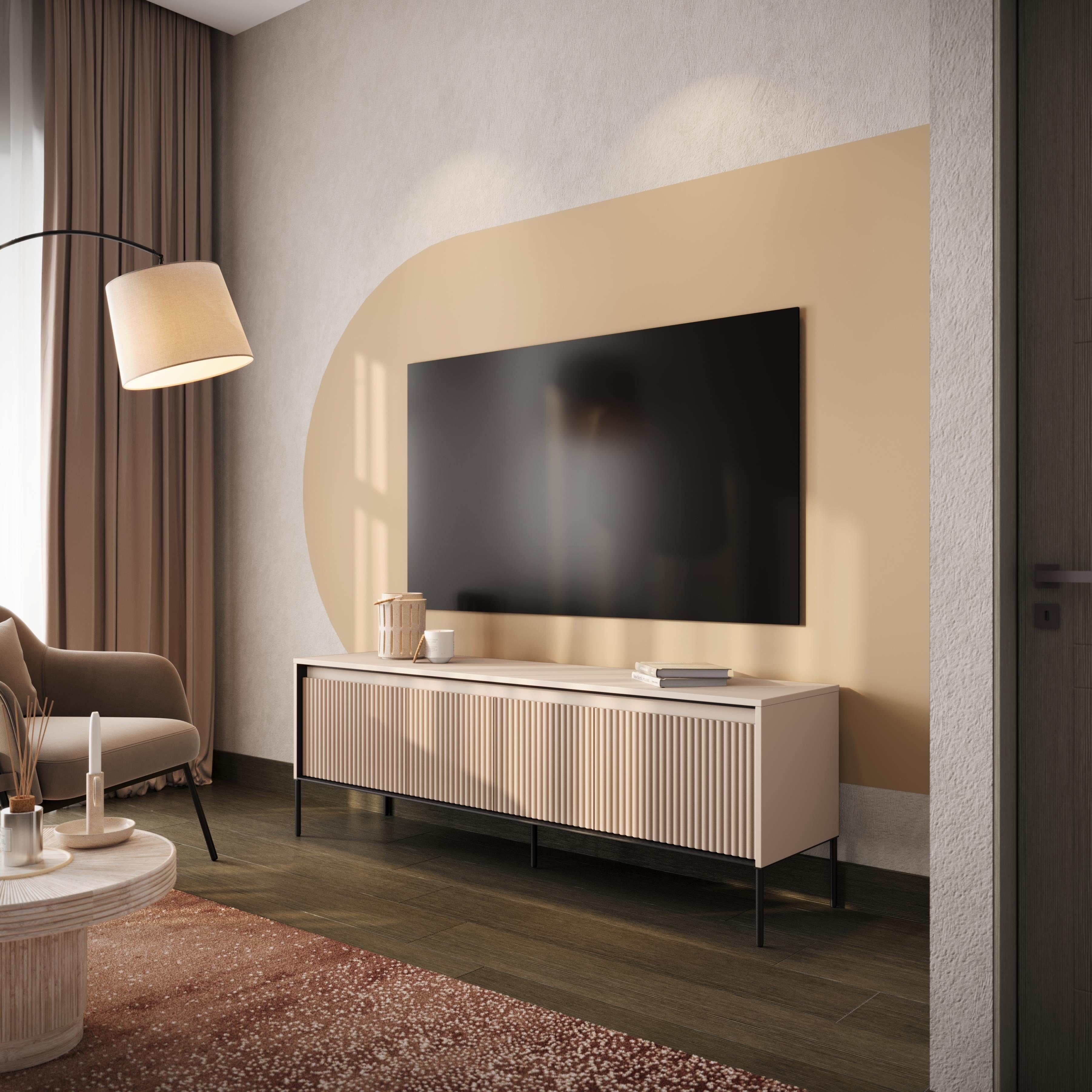 Compleo TV-Schrank FLORE mit Klappen/Türen, beige gefräst, 4 Fronten cm Breite: 167