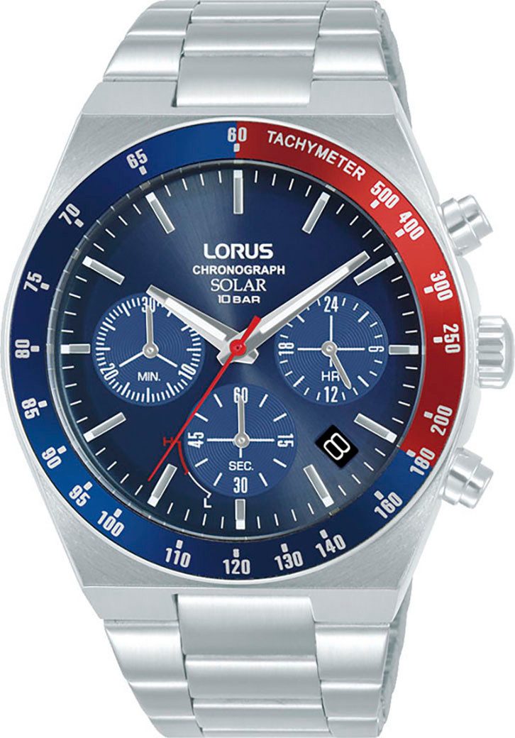 LORUS Chronograph RZ521AX9, Armbanduhr, Solar, Herrenuhr, Edelstahlarmband, Datum, Stoppfunktion