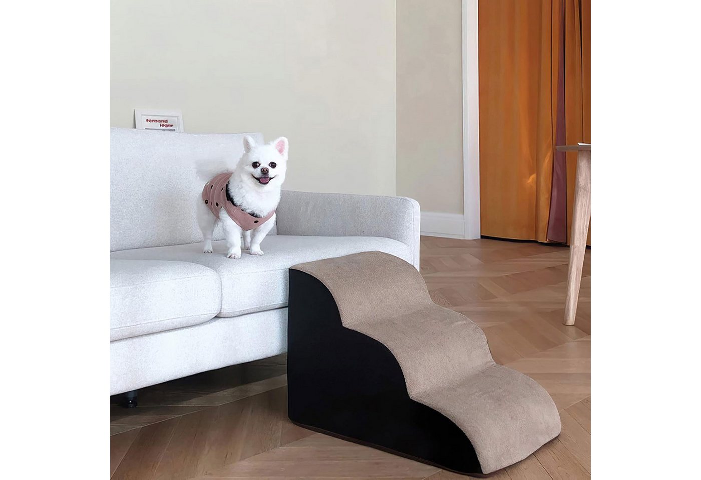 Thumbnail - OKWISH Hunderampe 3-Stufig Hundetreppe Haustiertreppe Hunde Treppe Katzentreppe (mit Abnehmbarem Waschbarem Kordstoff Be...