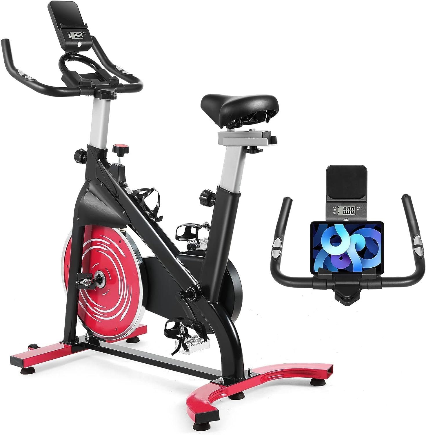 TLGREEN Heimtrainer Fahrrad, Indoor Fitnessbike, 8KG Schwungrad, Bis 120kg Belastbar, ‎Einstellbare Widerstandsstufe, LCD-Display, einstellbar, Bodenschutz