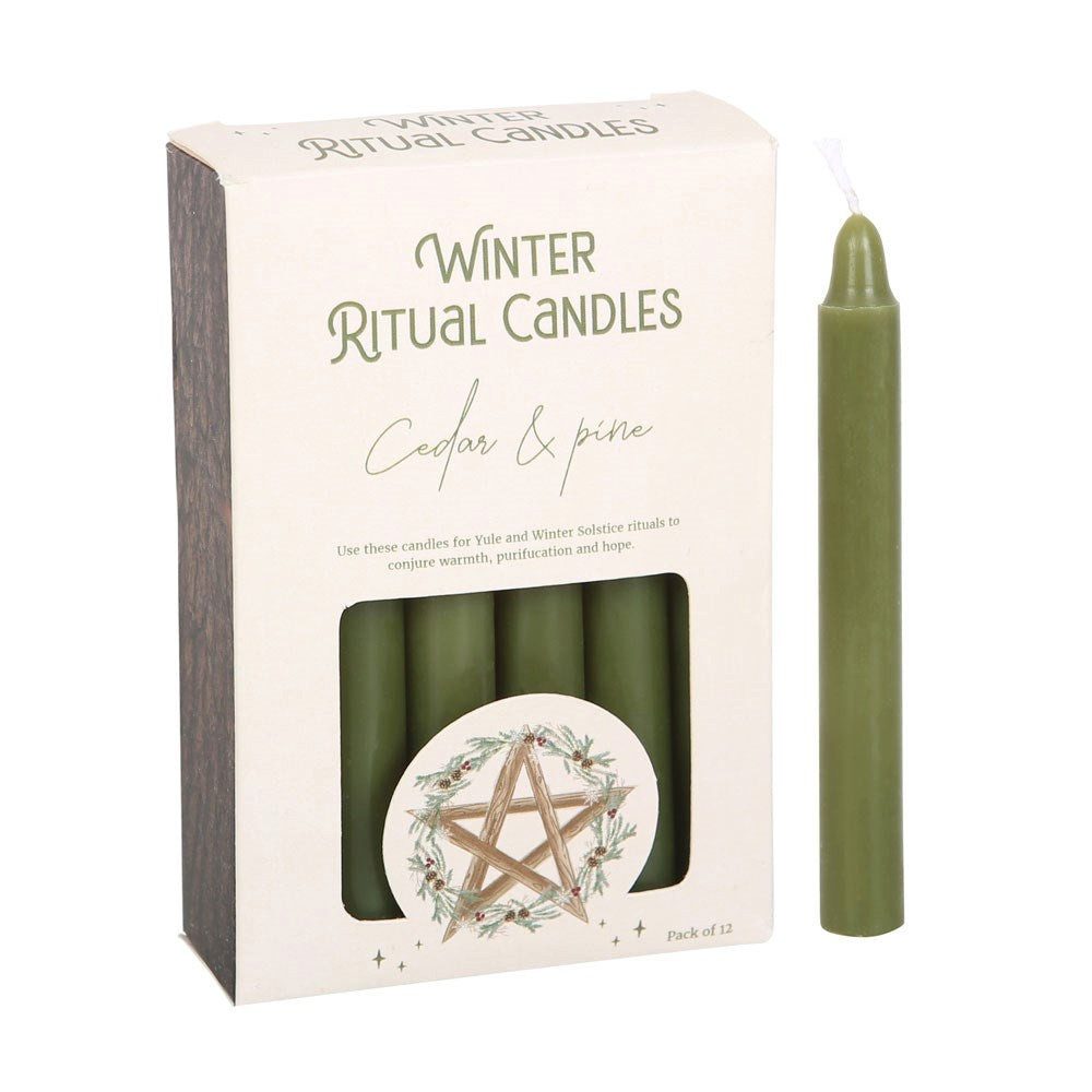 Something Different Duftkerze Winter Ritual Kerzen-Set "Cedar & Pine" – 12er Set mit Pentagramm