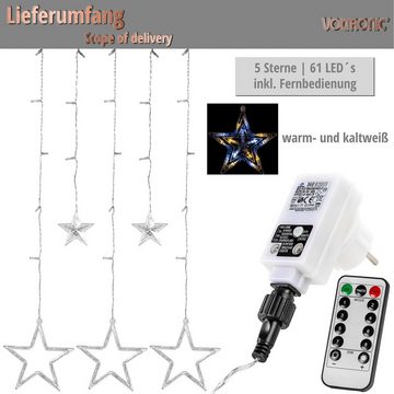 VOLTRONIC LED-Lichtervorhang VOLTRONIC® 5 Sterne (61 LED) / 12 Sterne (150 LED), Lichterkette, innen + außen (IP44), Timer, 8 Programme, Fernbedienung