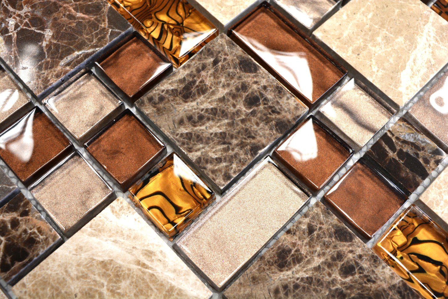 Mosani Mosaikfliesen Naturstein Glasmosaik Marmor Mosaikfliesen beige braun