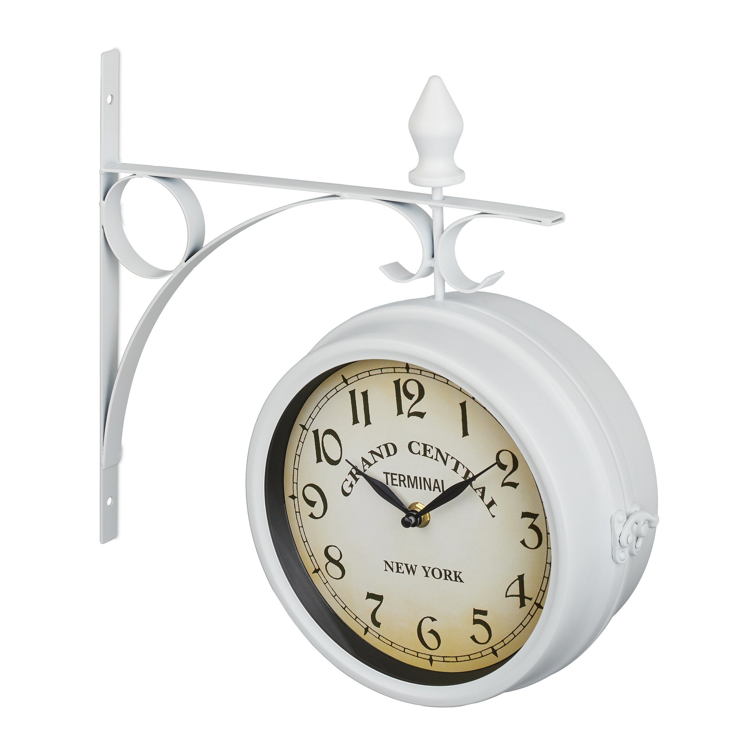 relaxdays Wanduhr Bahnhofsuhr doppelseitig in Weiß günstig online kaufen