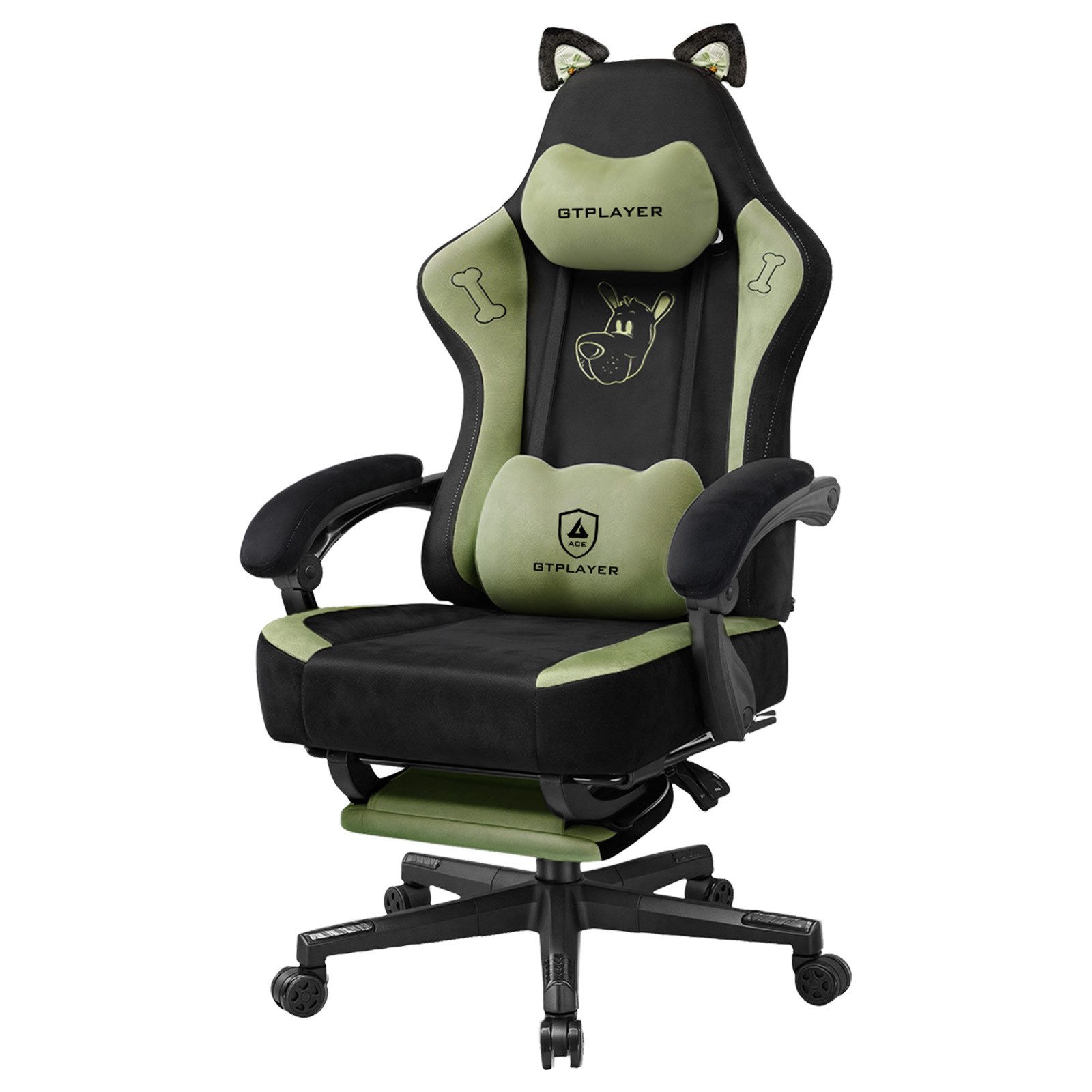 GTPLAYER Gaming-Stuhl Gaming Stuhl mit Samtstoff/Kunstleder, Gaming Chair Bürostuhl, Niedlicher Gamer Stuhl mit Katzenohren Süße Katze Edition