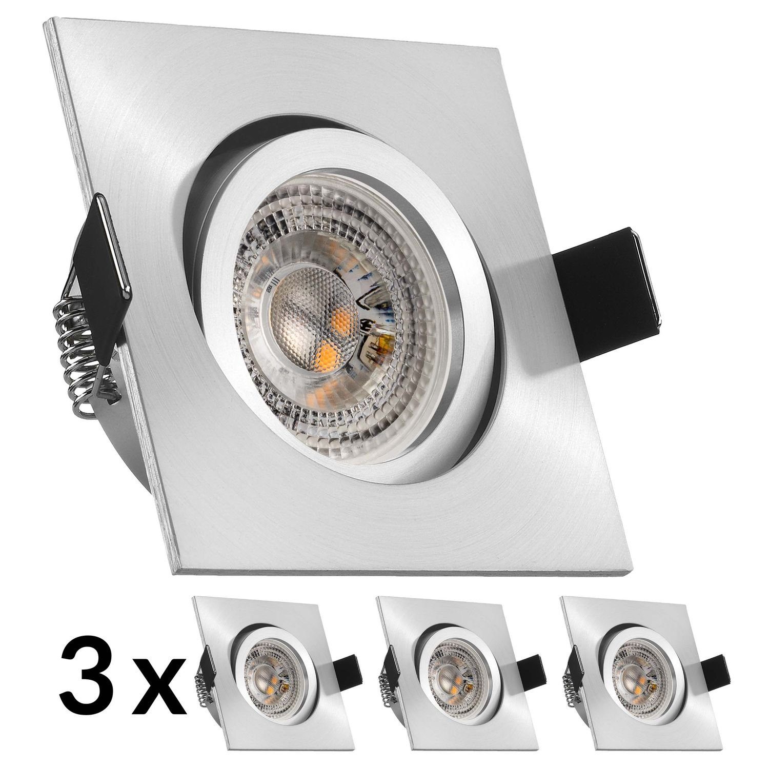 LEDANDO LED Einbaustrahler aluminium GU10 Einbaustrahler in L matt mit von LED RGB 3W LED Set 3er
