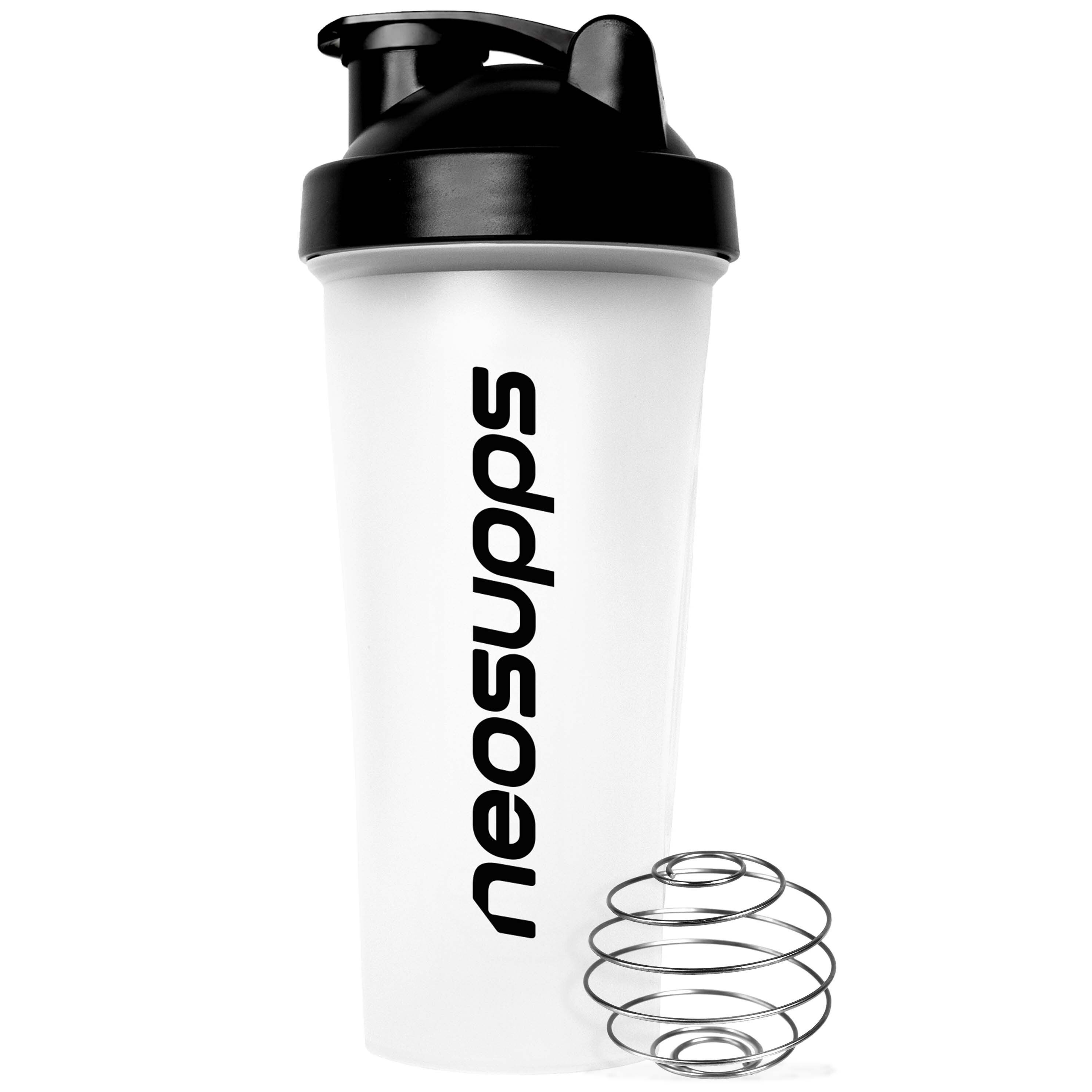 Neosupps Protein Shaker 600 ml, Transparenter Eiweiß Shaker, 100% Auslaufsicher Whey Shaker, mit Edelstahlkugel für klumpenfreies Shaken für Sport & unterwegs