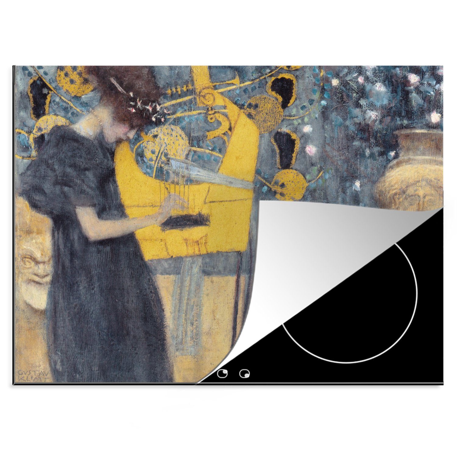 MuchoWow Herdblende-/Abdeckplatte Die Musik - Gemälde von Gustav Klimt, Vinyl, (1 tlg), 70x52 cm, Mobile Arbeitsfläche nutzbar, Ceranfeldabdeckung