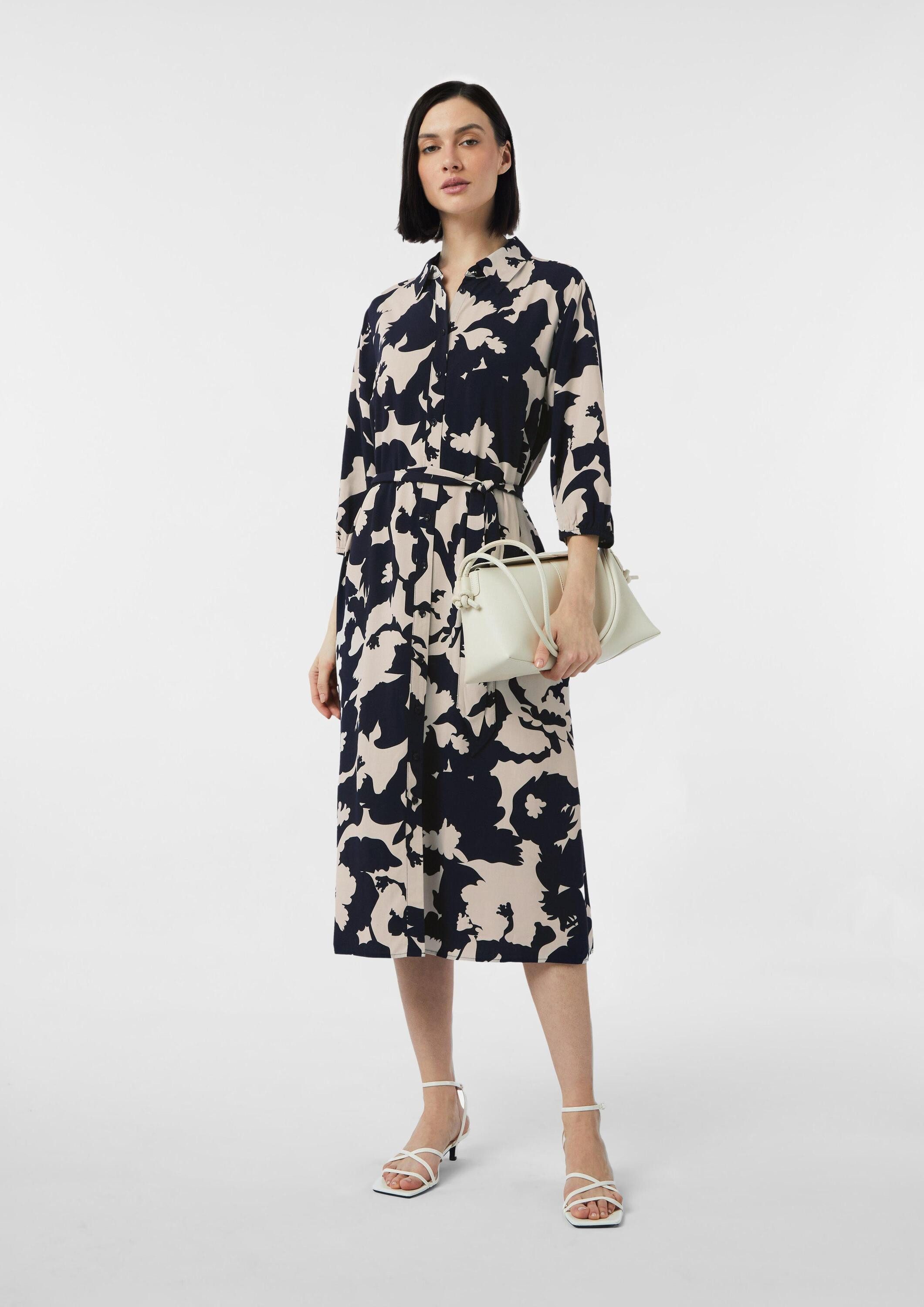 comma Midikleid Kleid Hemdblusenkleid in Midilänge mit Bindegürtel