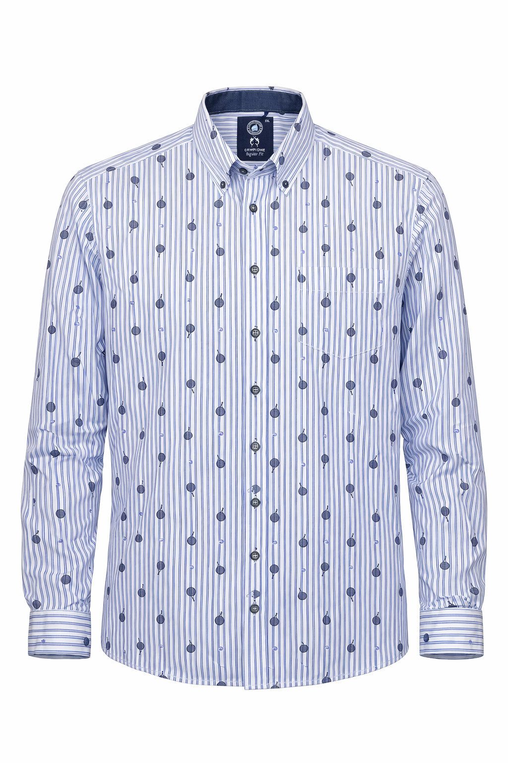 Claudio Campione Langarmhemd Herren Hemd Riviera Stripe 1 Weiß