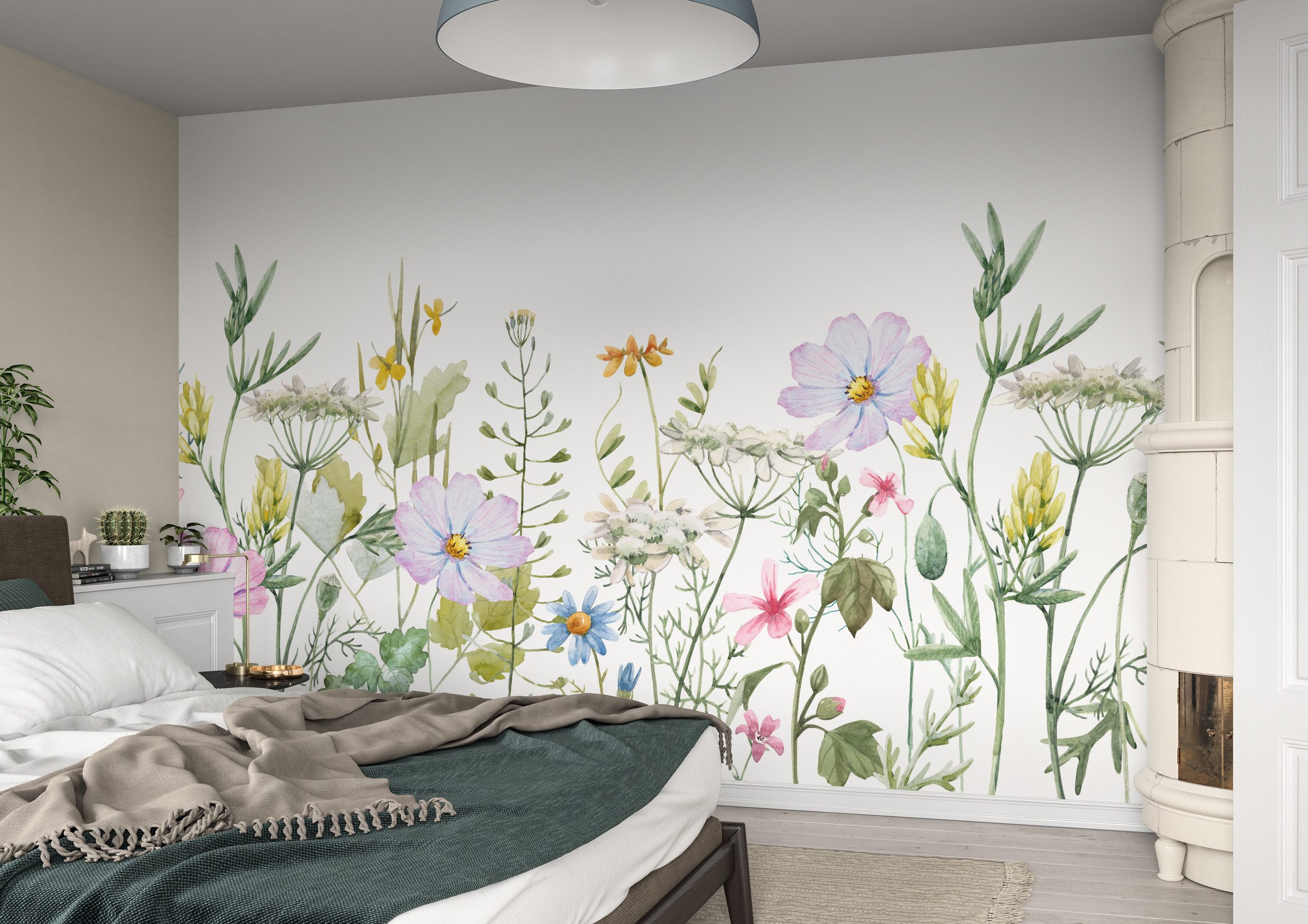 Rasch Fototapete Blumenwiese - Vliestapete Grün, floral, (1 Rolle, 1 St., 2,65 m x 5,83 m), Lichtbeständige Farben - Feucht abwischbar - Restlost abziehbar