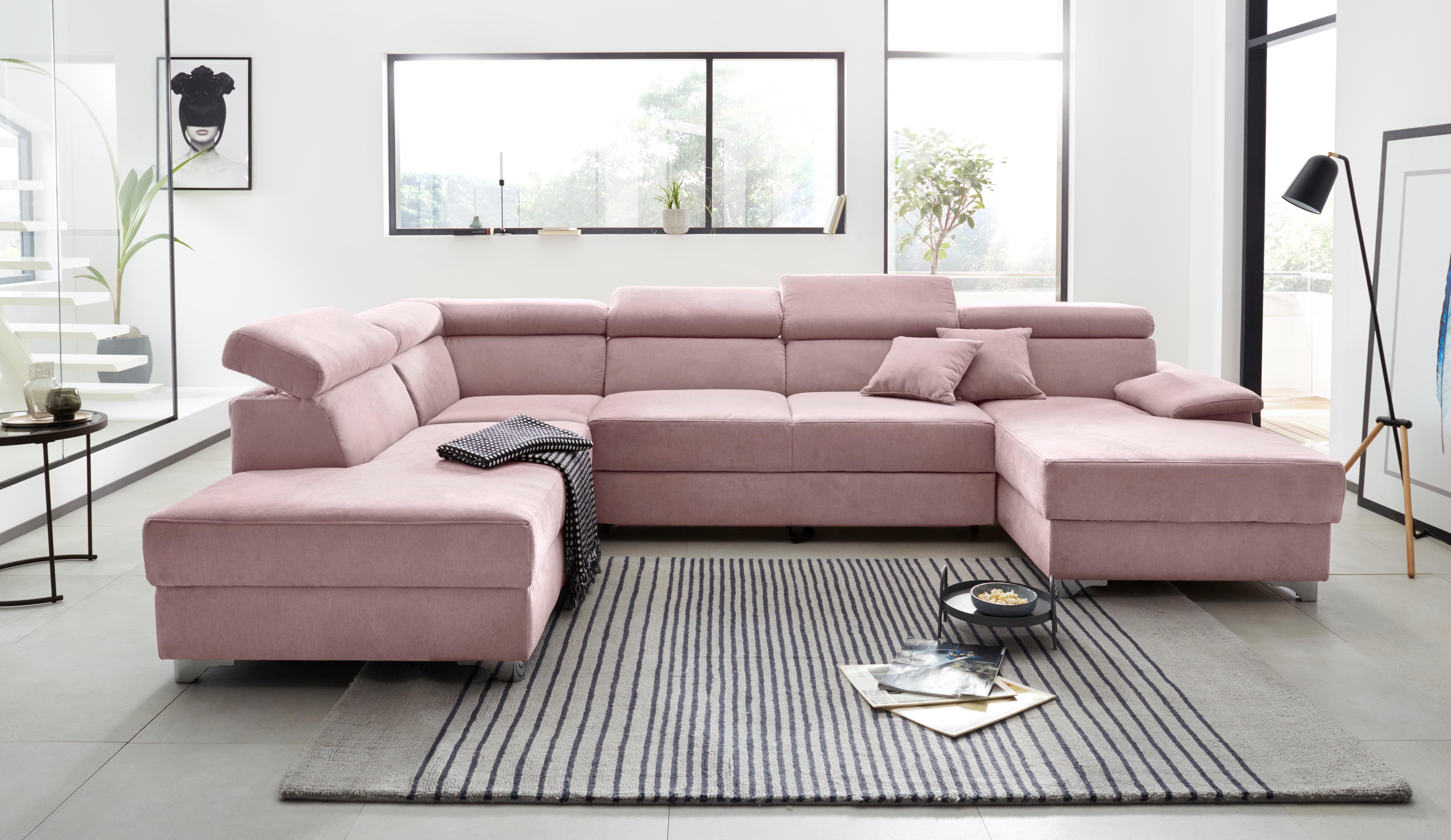 DOMO collection Wohnlandschaft Mira, inklusive Kopfteilverstellung für mehr Wohlfühlkomfort, U-Form, wahlweise mit Bettfunktion und Bettkasten, elegant und modern