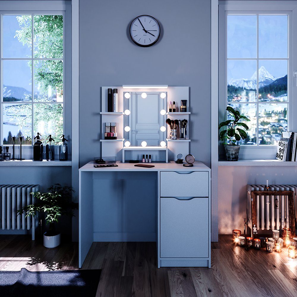 Vicco Schminktisch Ruben Little, Weiß, 100 cm mit LED Beleuchtung (1-St)