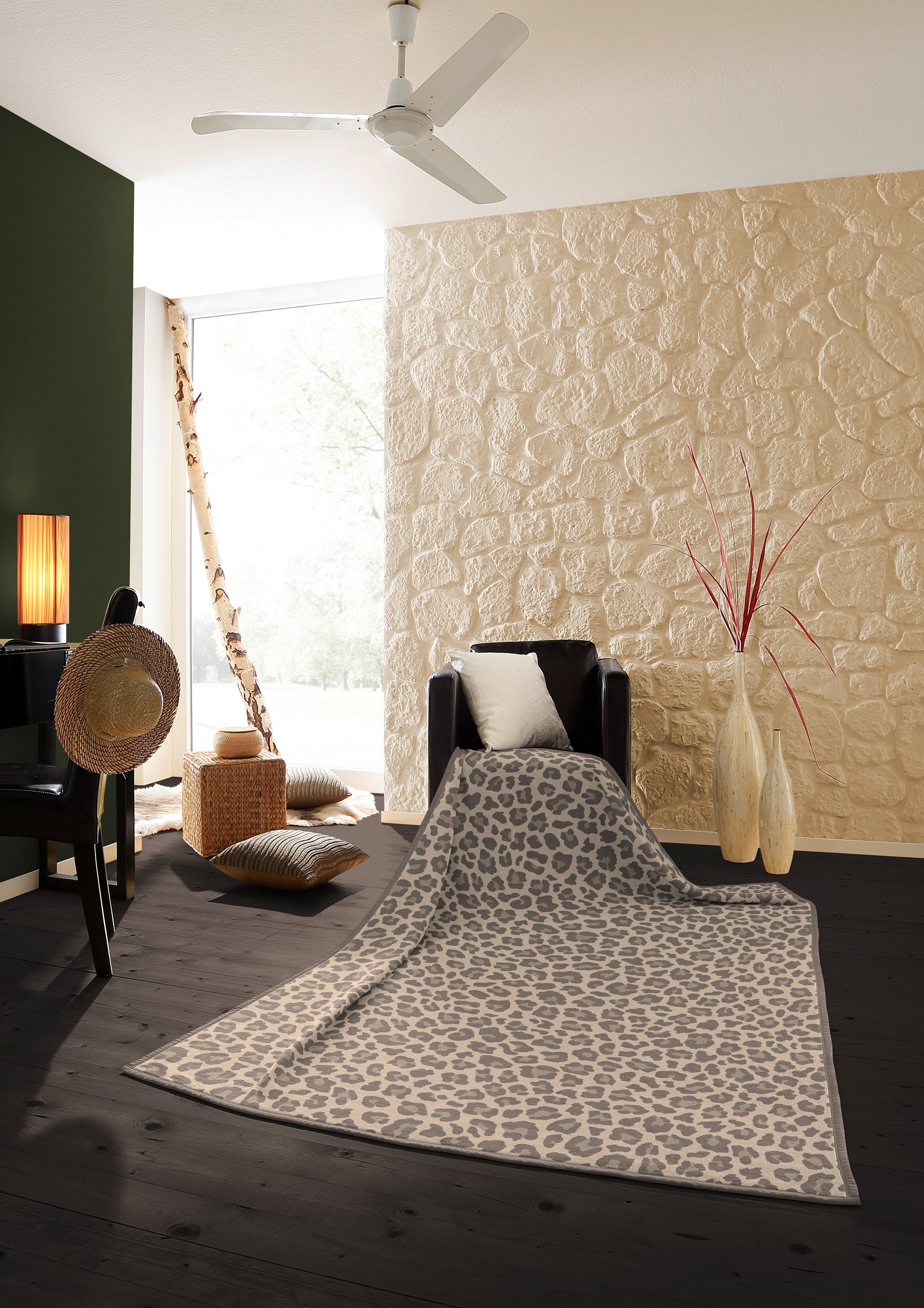 Wohndecke Leo, Biederlack, mit Veloursband, 70% Baumwolle/30% Polyacryl