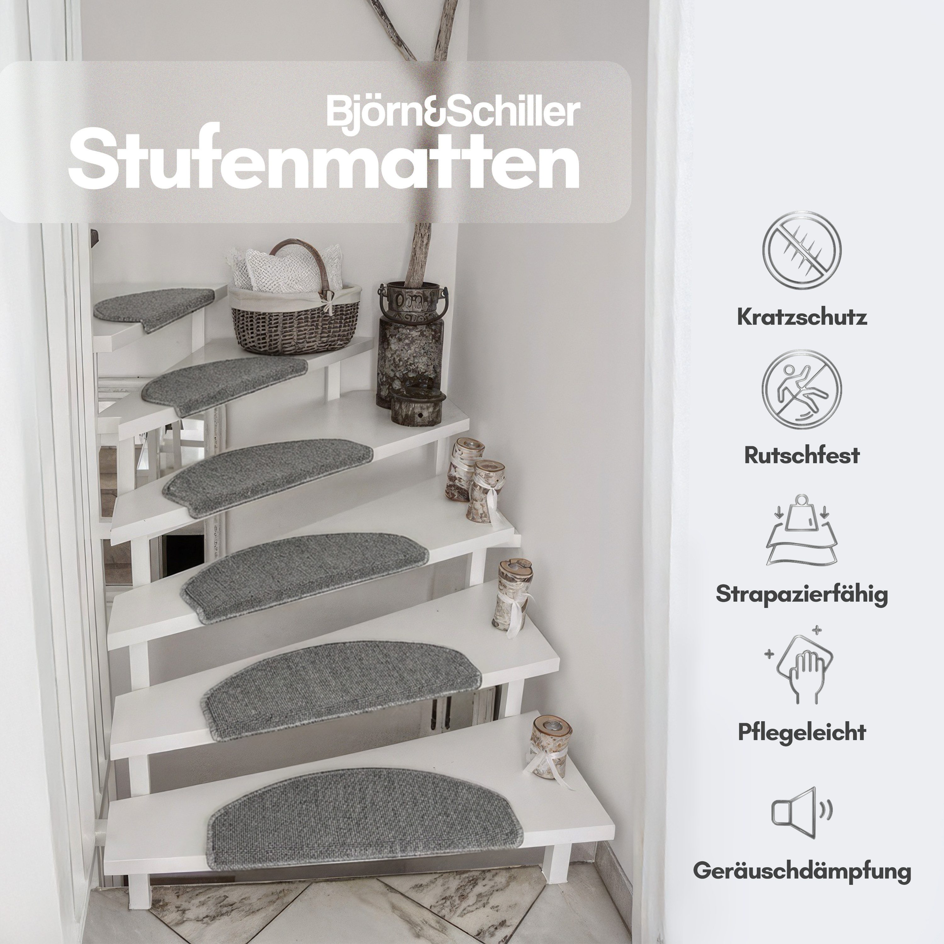 Björn&Schiller Stufenmatte Rutschfest Treppenmatten Halbrund, Treppenteppic günstig online kaufen