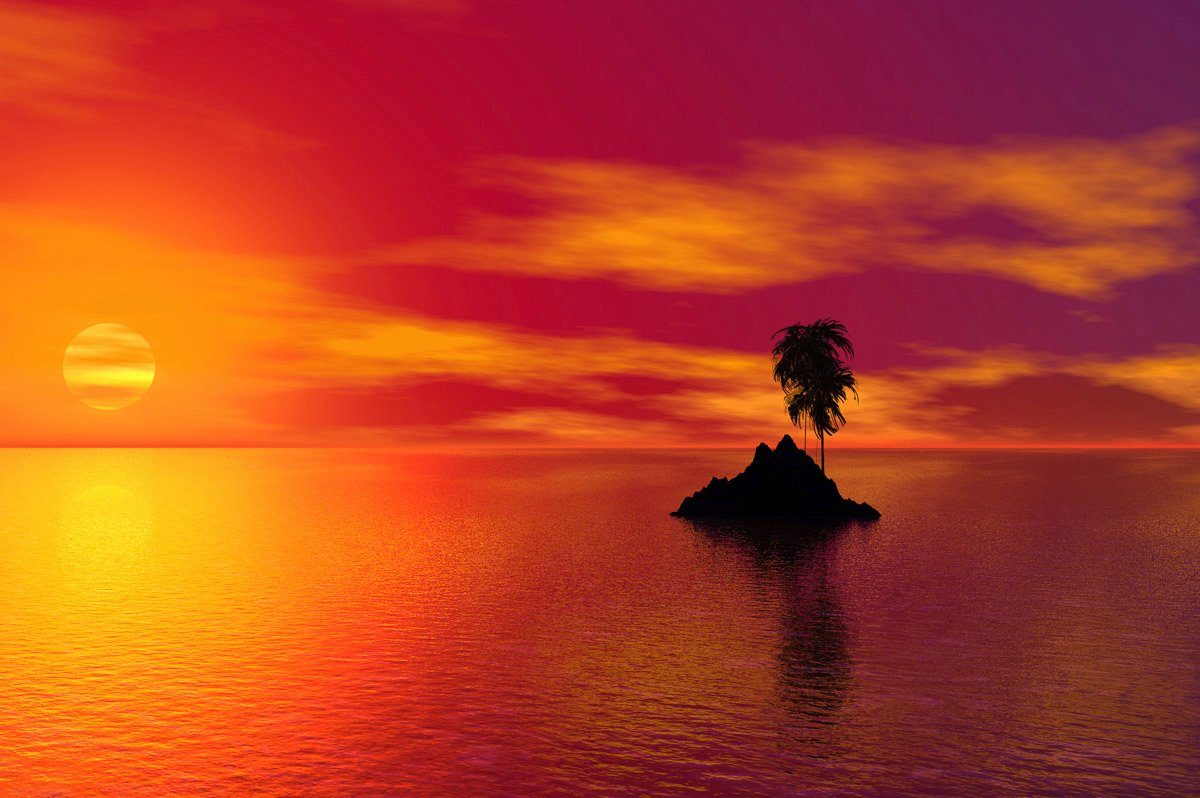 Papermoon Fototapete Insel im Sonnenuntergang