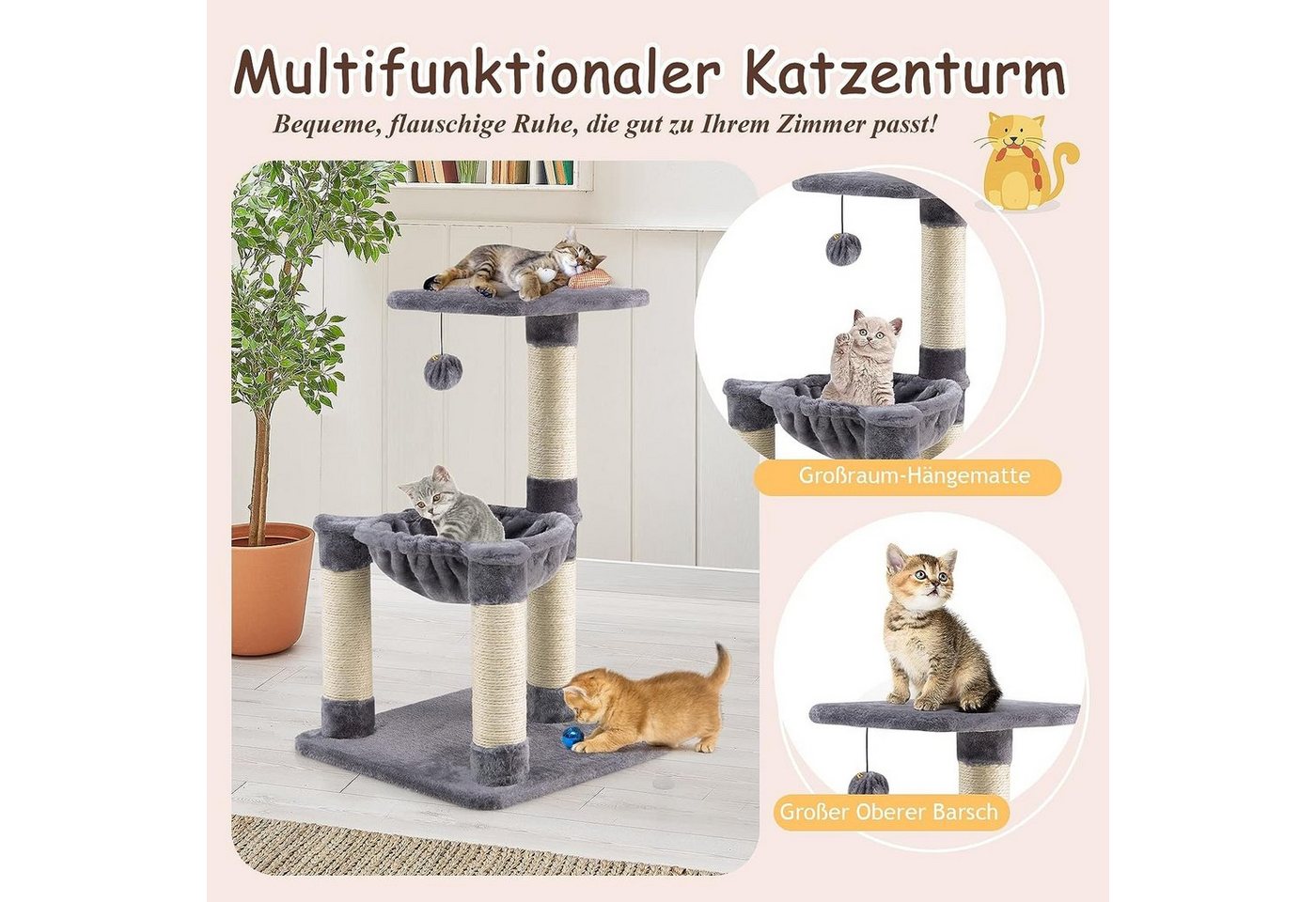 Thumbnail - KOMFOTTEU Kratzbaum Kletterbaum, bis 10 kg (Grau)