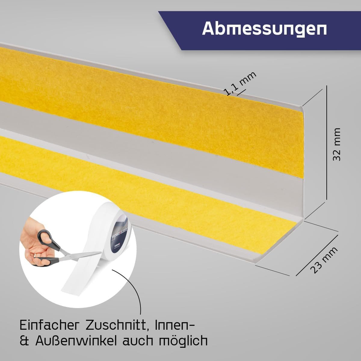 HOLZBRINK Sockelleiste PVC Weichsockelleiste selbstklebend 32x23mm Aschgrau, L: 500 cm, 5m Rolle, Küchenabschlussleiste Arbeitsplatte, Fensterleiste, Fensterabdichtung