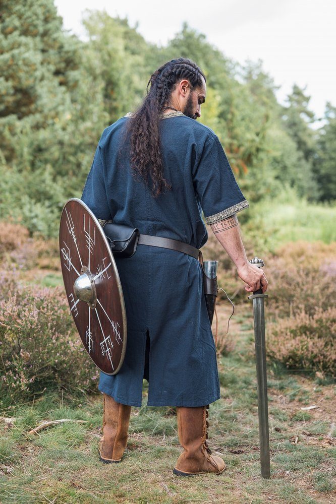 Leonardo Carbone Wikinger-Kostüm Wikinger Kurzarmtunika mit Bordüre "Richard" Blau
