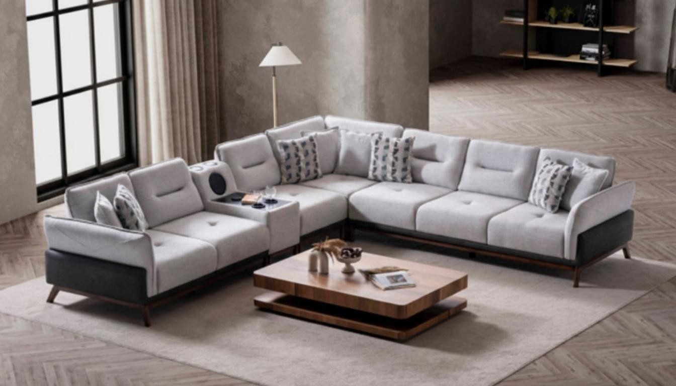 Xlmoebel Ecksofa Modernes Sofa in Weiß mit Audiosystem und weichen Armlehnen, Ecksofa 1 Teile, Made in Europa