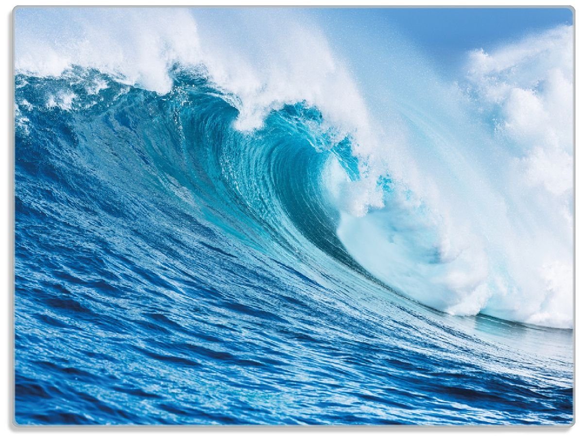 Wallario Schneidebrett Welle 1-St), Ozean, rutschfester (inkl. 30x40cm ESG-Sicherheitsglas, im 4mm, Gummifüße Eindrucksvolle