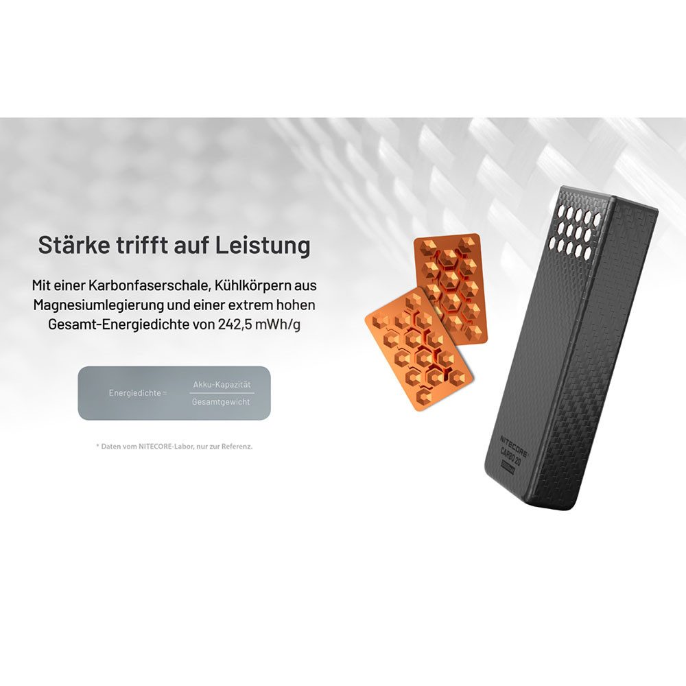 Nitecore Carbo20 Powerbank 20000mAh - Orange Fast Charge Powerbank 20000 mAh (3,88 V, 1 St), Passthrough-fähig, wasserdicht – Bild 4 von 5