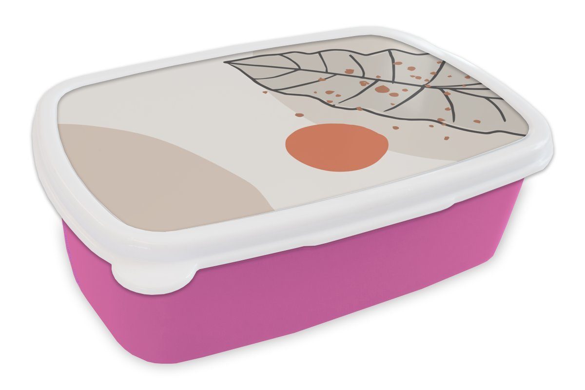 MuchoWow Lunchbox Sommer - Orange - Blatt, Kunststoff, (2-tlg), Brotbox für Erwachsene, Brotdose Kinder, Snackbox, Mädchen, Kunststoff rosa