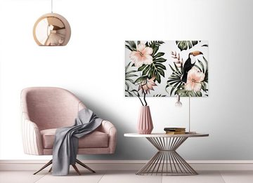A.S. Création Leinwandbild Toucan, Blumen (1 St), Palmenblätter Hibiskus Dschungel Keilrahmen
