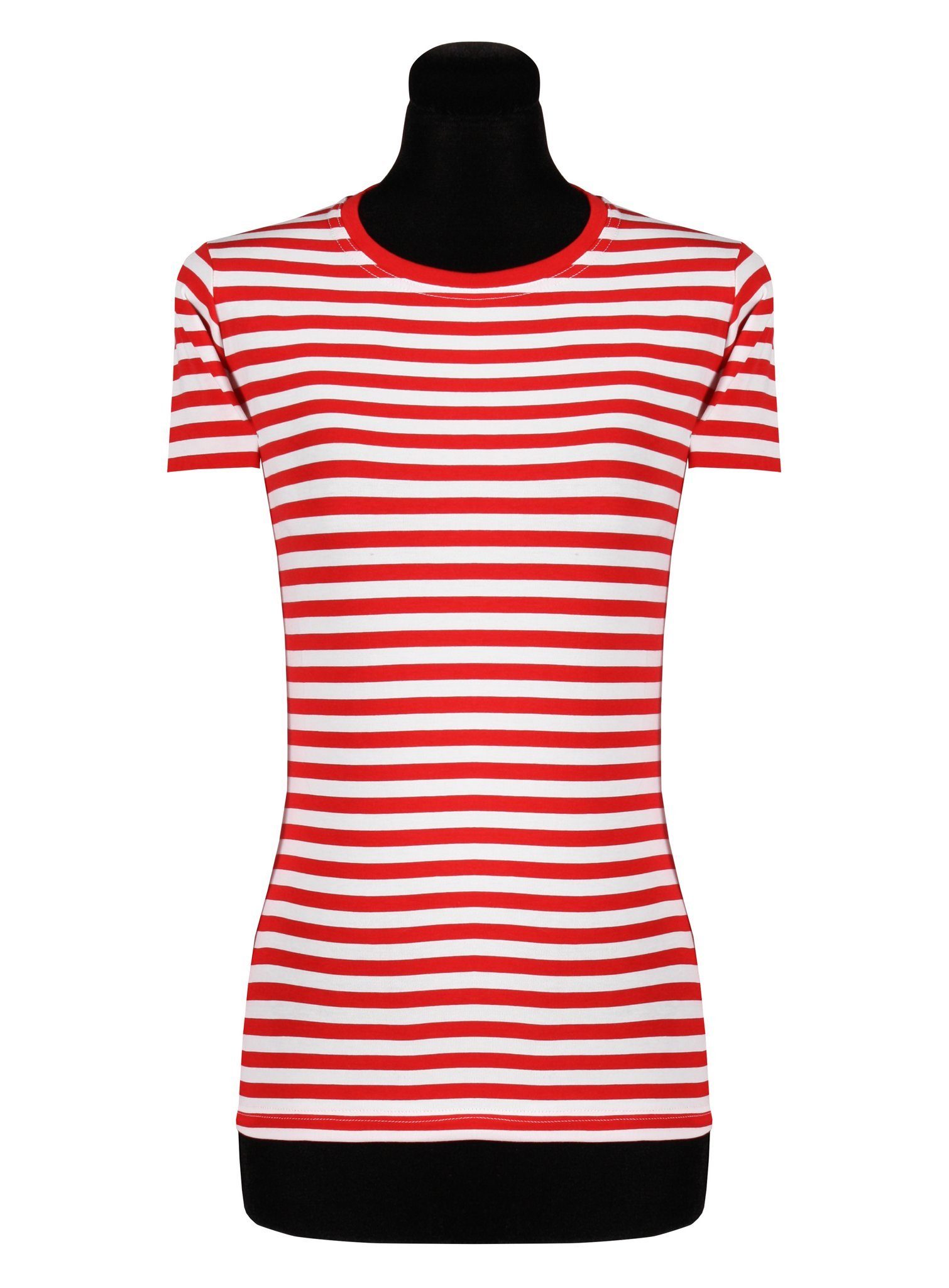 thetru T-Shirt Damen Ringelshirt kurzarm rot-weiß – alltagstaugli  Gestreiftes Shirt für Karneval und Alltag – qualitativ entsprechend