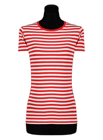 thetru T-Shirt Damen Ringelshirt kurzarm rot-weiß – alltagstaugli Gestreiftes Shirt für Karneval und Alltag – qualitativ entsprechend