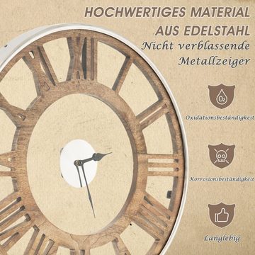 COSTWAY Wanduhr Funkuhr (Leise ohne Tickgeräusche, 40cm Groß, mit römischem Ziffernblatt)