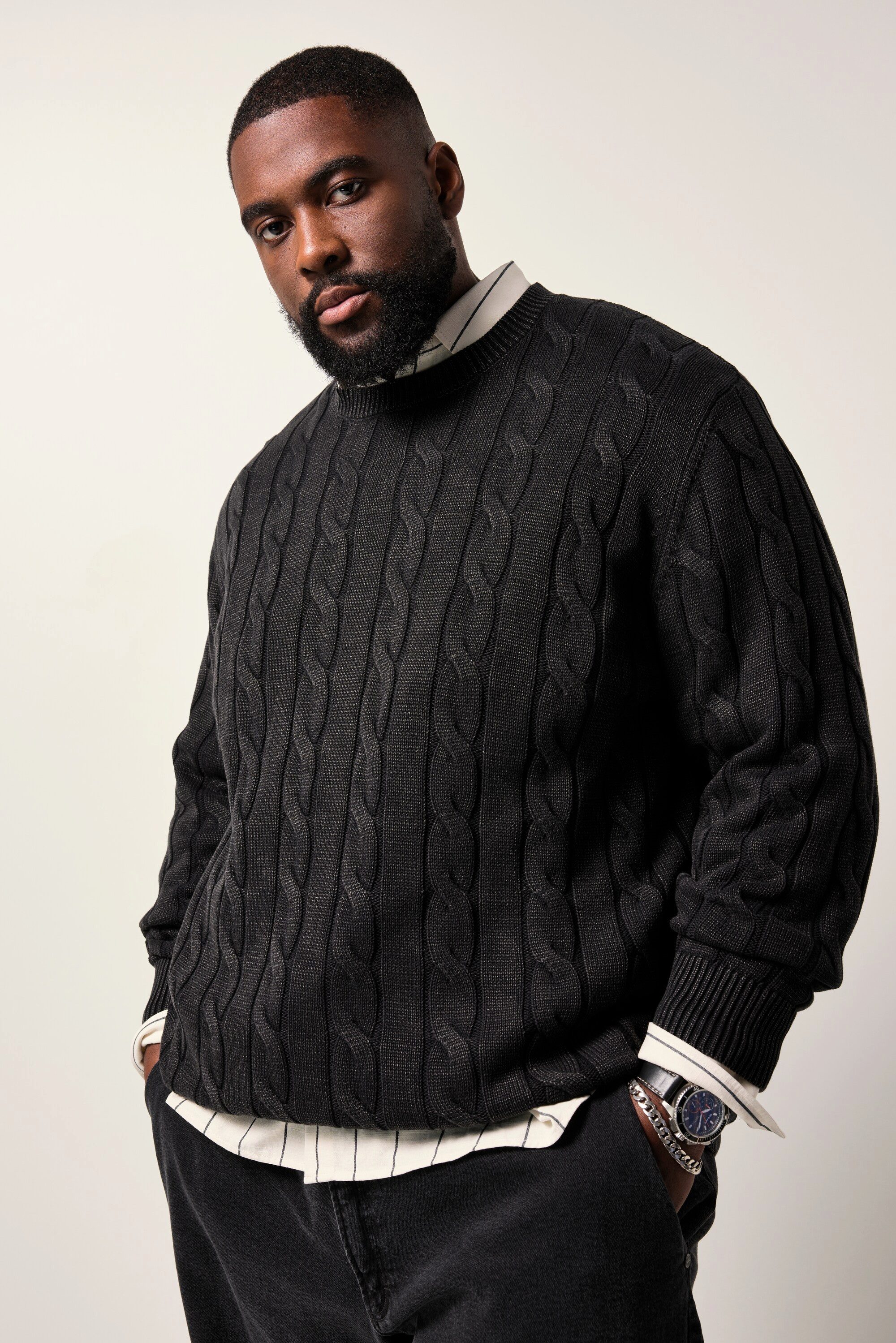 STHUGE Rundhalspullover STHUGE Pullover Zopfstrick Vintage Look bis 7 XL günstig online kaufen