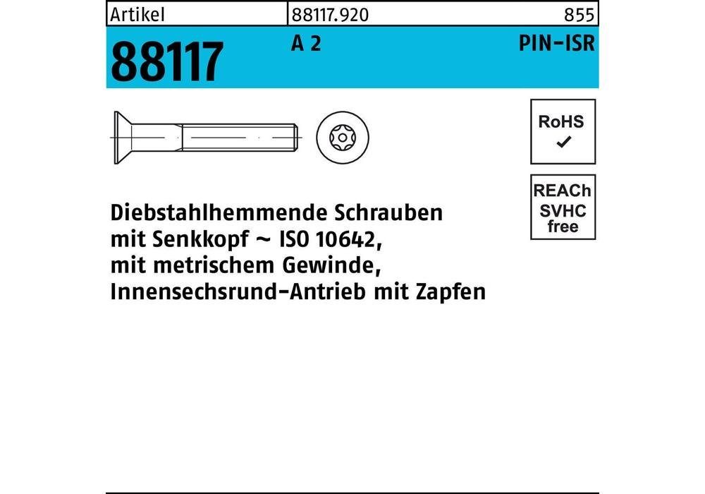 Senkschraube Schraube 88117 R 2 x M diebstahlh. 10-T10 A Seko Zapfen 3 ISR