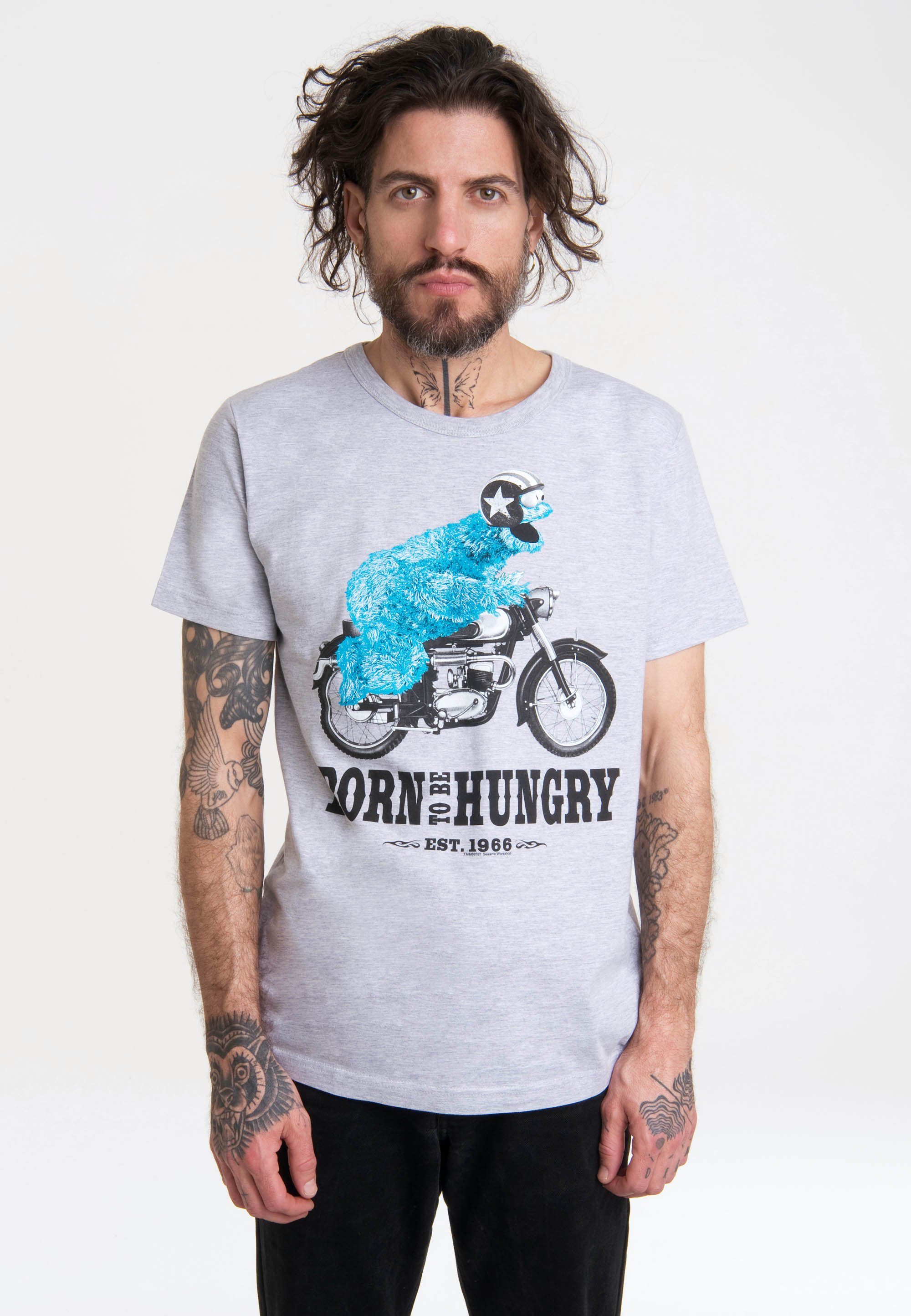 LOGOSHIRT T-Shirt Sesamstrasse - Krümelmonster Motorrad lizenziertem Print mit