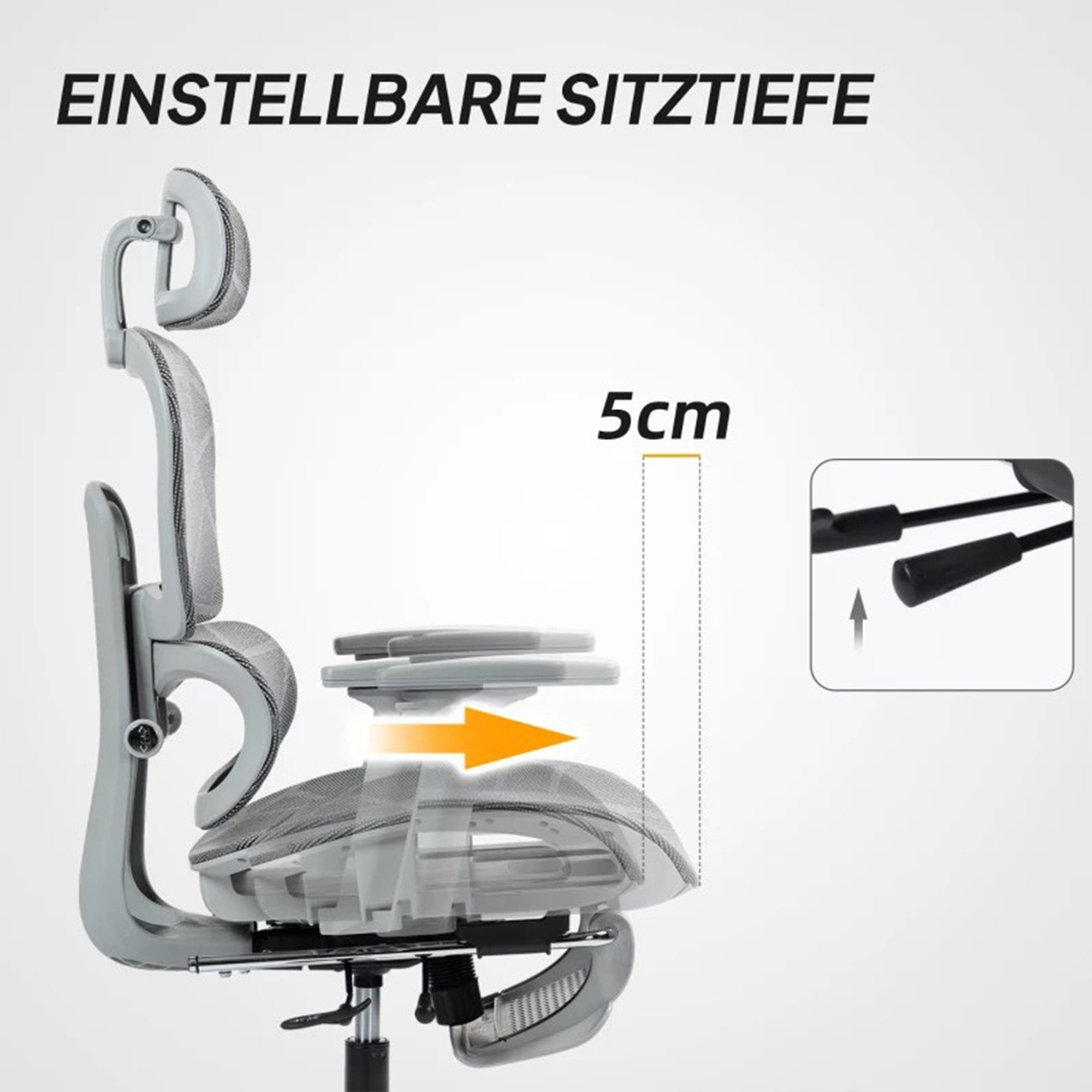 SeedWave Bürostuhl Ergonomisch mit Fußstütze, Verstellbarer Kopfstütze, 3D-Armelehnen, bis 120 kg, 135° Neigung der Rückenlehne, Adaptive Lordosenstütze