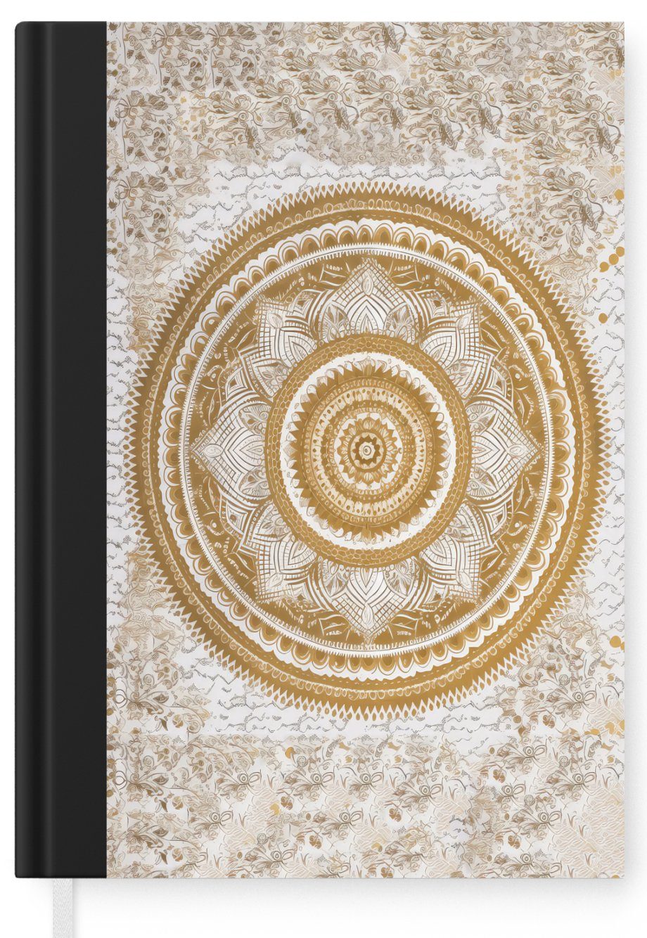Notizheft, Blumen - - MuchoWow Seiten, 98 Journal, Haushaltsbuch - Notizbuch A5, - Mandala Merkzettel, Weiß Gold Design, Tagebuch,