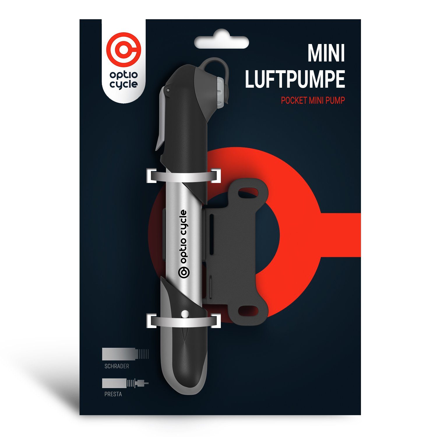 Optio Cylce Fahrradpumpe Mini Fahrradpumpe mit Halterung 120 PSI (8,3 Bar) für alle Ventile