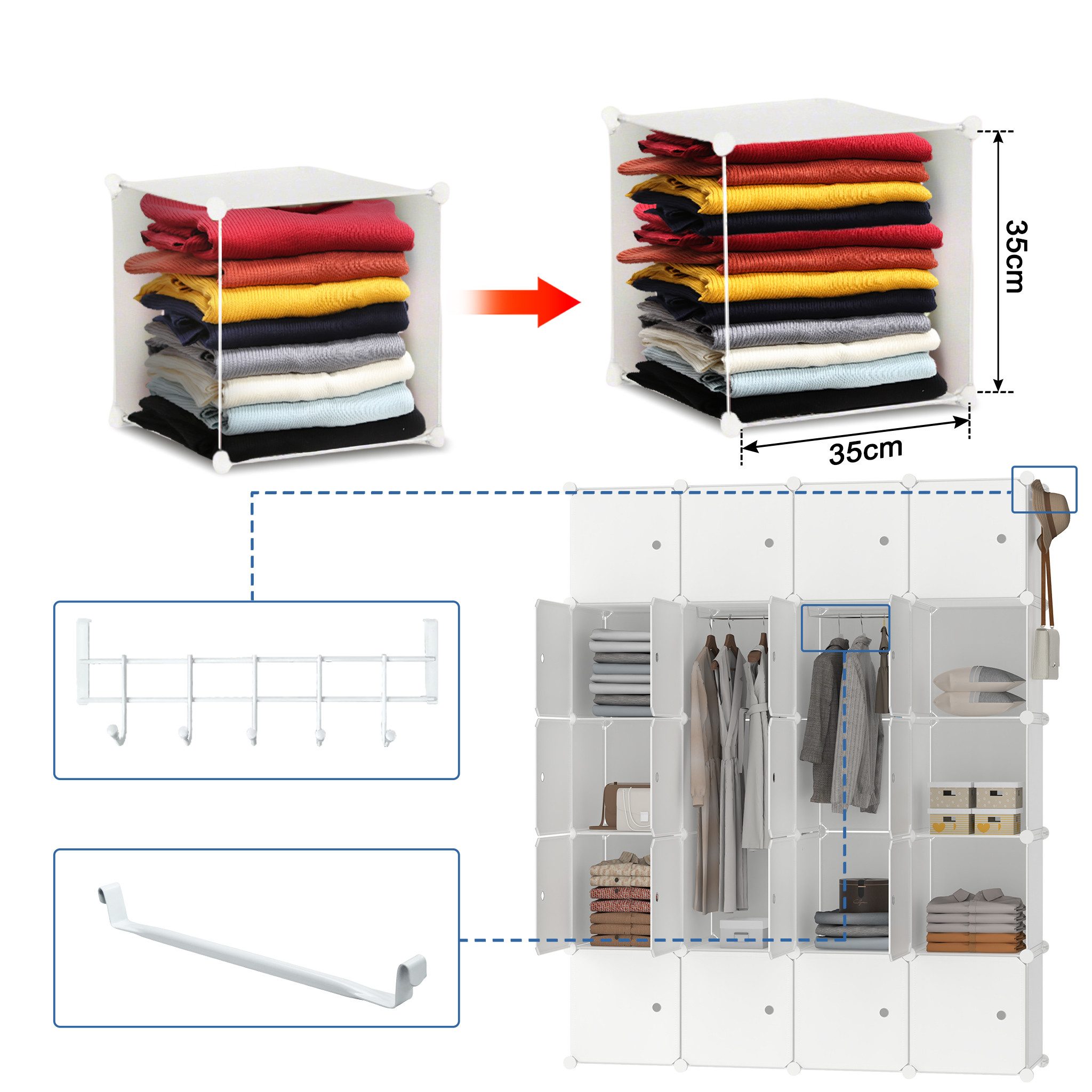 FIVMEN Kleiderschrank DIY Regalsystem Platzsparendes Steckregalsystem – Bild 4 von 5