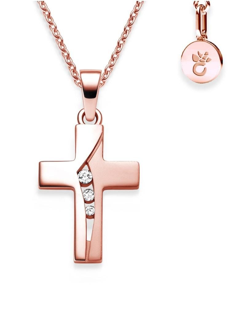 Amoonic Kreuzkette Halskette Mädchen Silber 925 mit Kreuzanhänger Kommunion Taufkette (individuell anpassbare Halskettenlänge)