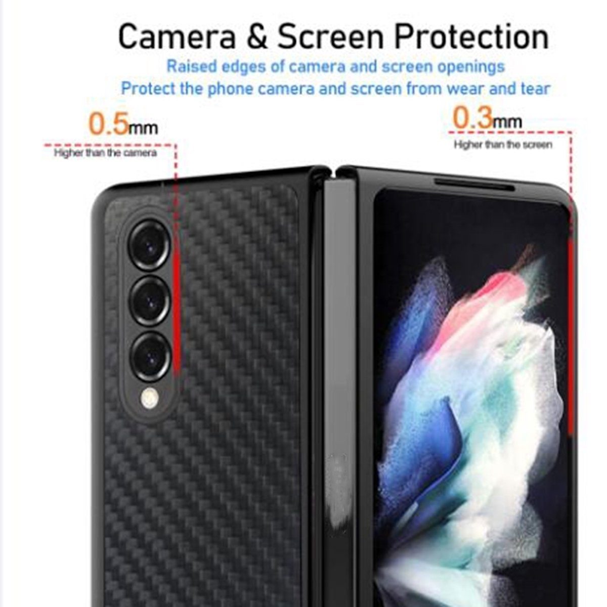 Wigento Handyhülle Für Samsung Galaxy Z Fold4 5G Carbon Kunststoff Handy Tasche Hülle Etuis Schwarz