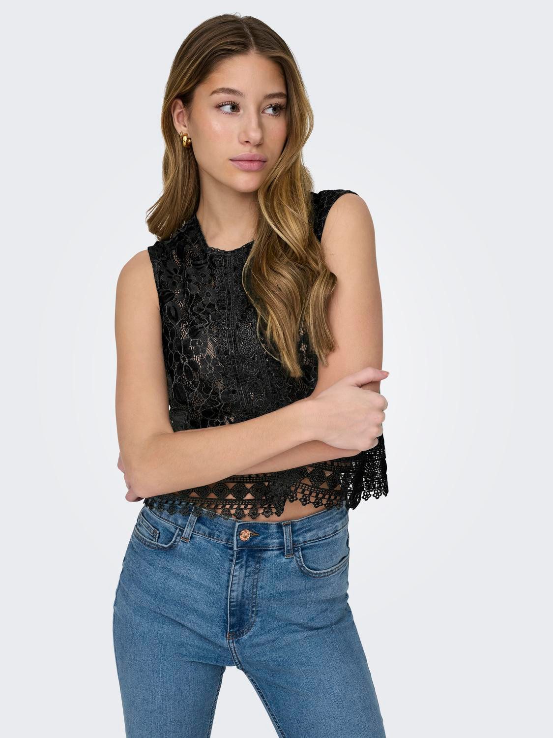 JACQUELINE de YONG Shirttop Ärmelloses Rundhals JDYMALOU S/L LACE TOP JRS