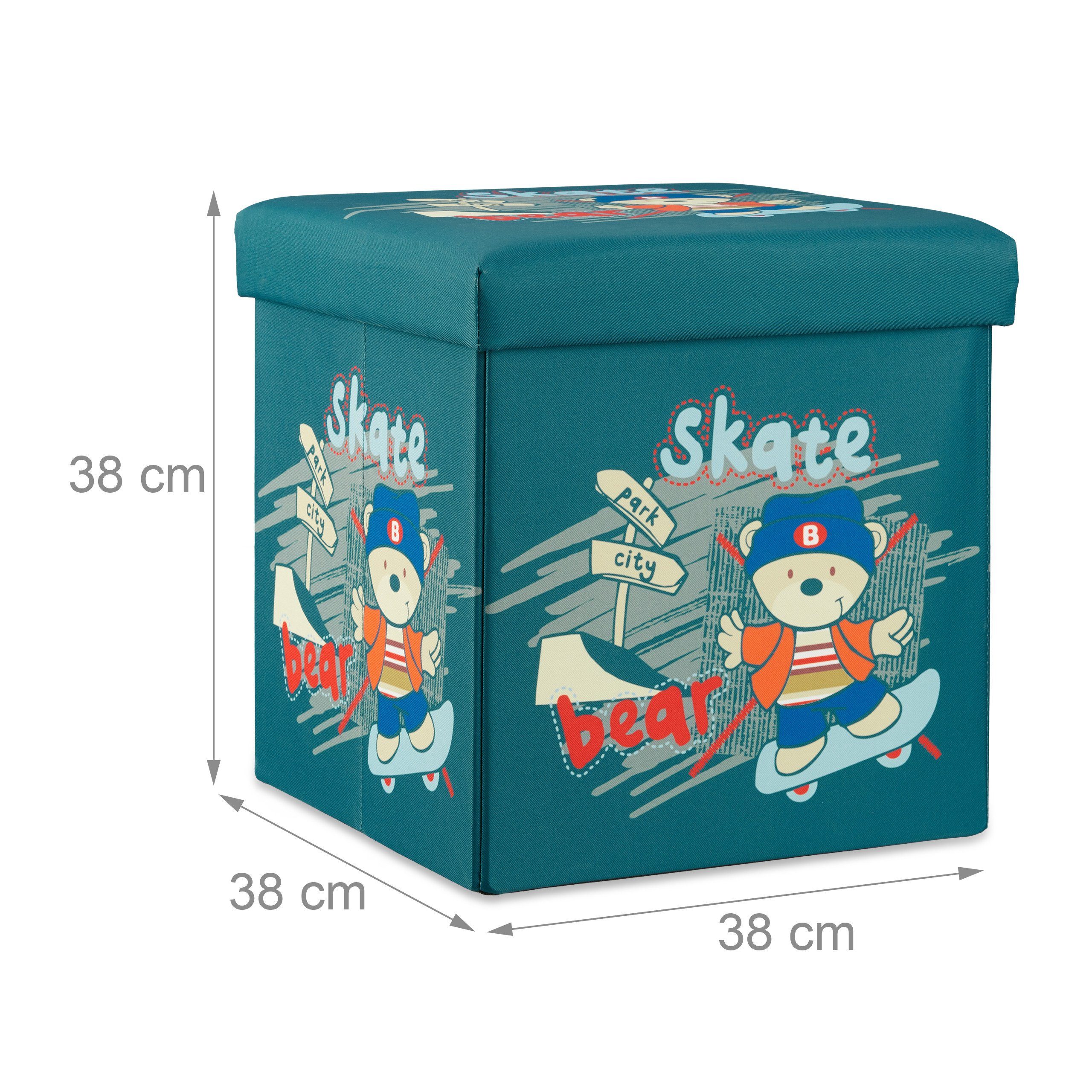 relaxdays Sitzhocker für Kinder mit Stauraum, Bär