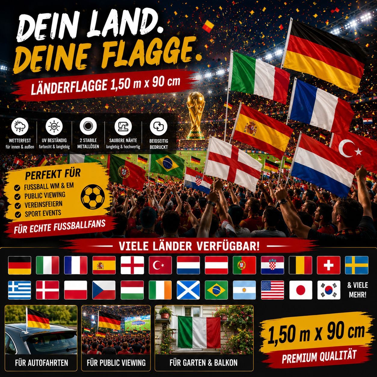 Taffstyle Flagge Länderflagge Fahne 150 x 90 cm mit Metallösen wetterfest Outdoor (Große Fanflagge für Sportevents Balkon Garten und Dekoration), EM WM Länderflagge Flagge Handball Eishockey Basketball Fussball