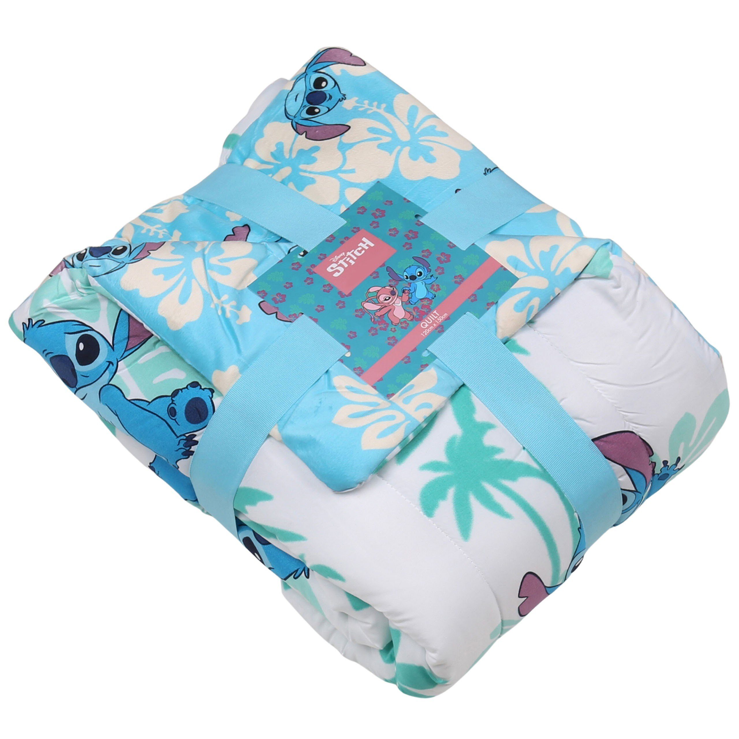 Babydecke Stitch Disney Babydecke, blau-weiße Steppdecke 120x150cm, Disney