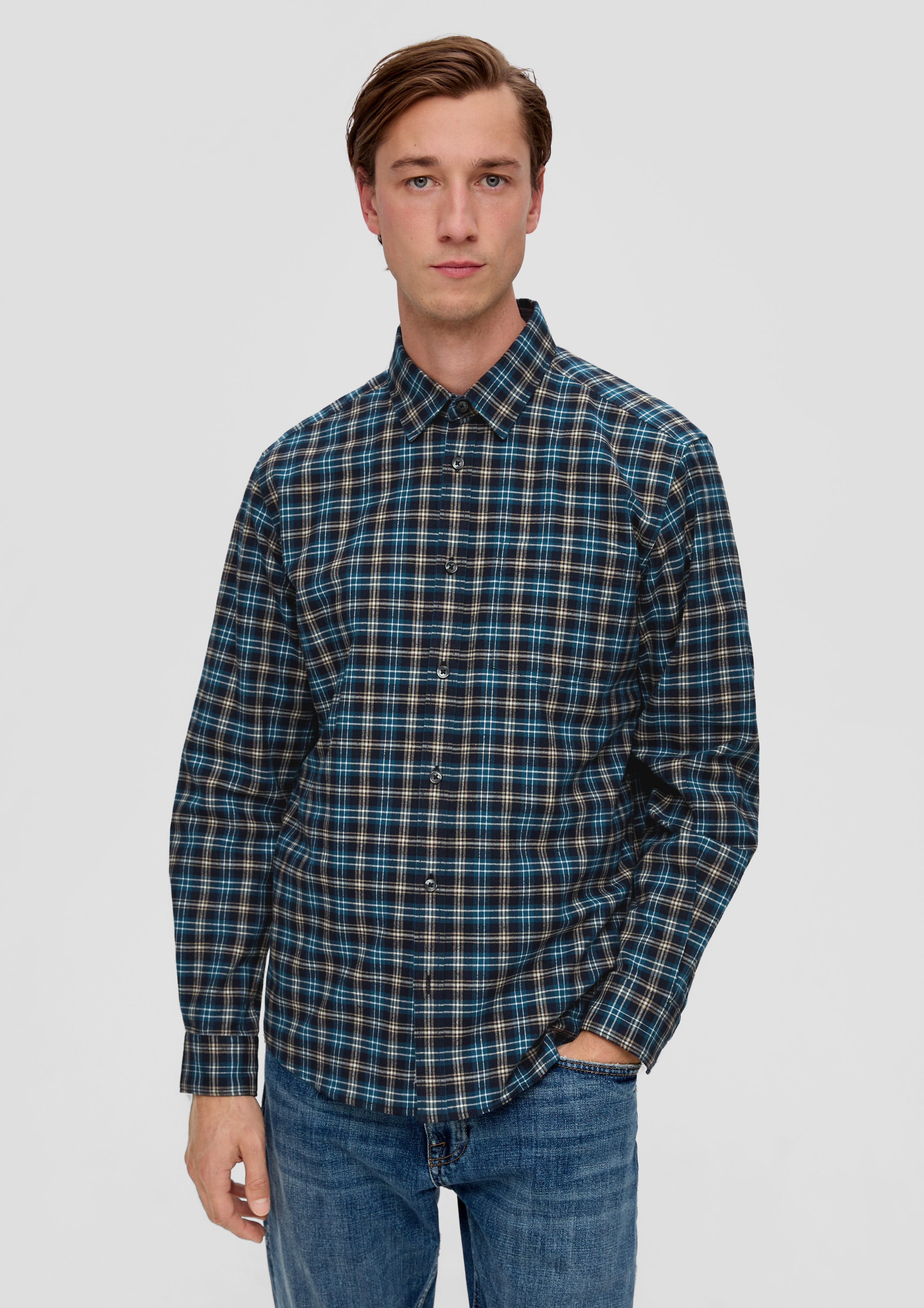 s.Oliver Langarmhemd Regular: Hemd aus Baumwolle Tape petrol