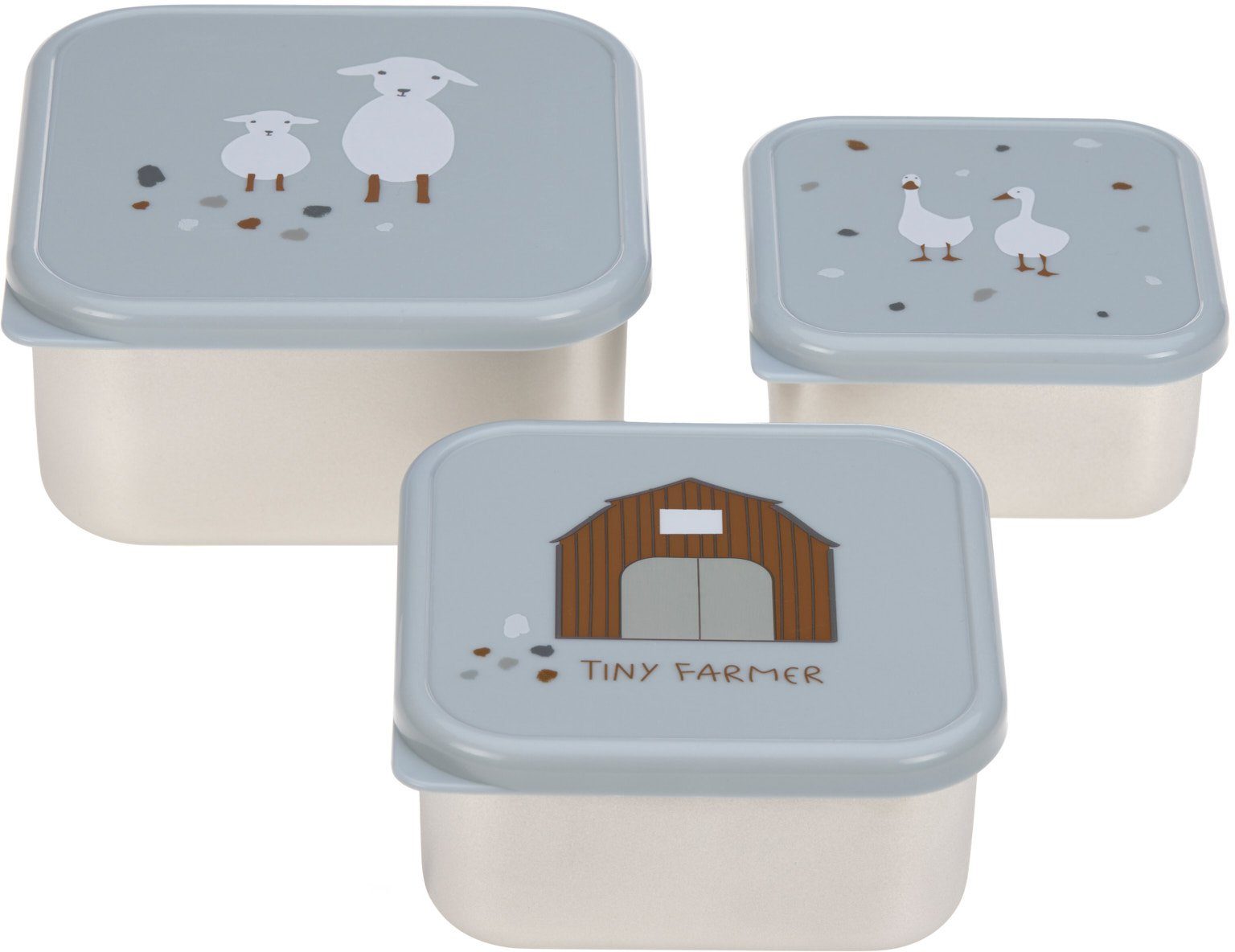 LÄSSIG Lunchbox Tiny Farmer, Blue, Edelstahl, Polyprophylen (PP), (3-tlg) | Lunchboxen