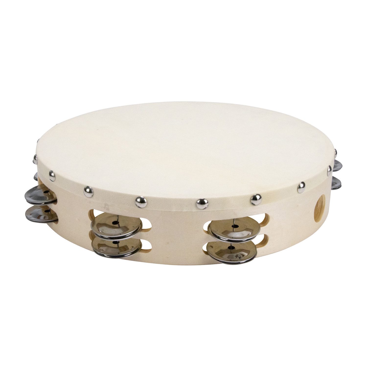 Spielzeug-Musikinstrument Tamburin Handtrommel für Kinder D: 25 cm Holz 16 Schellen - 3834