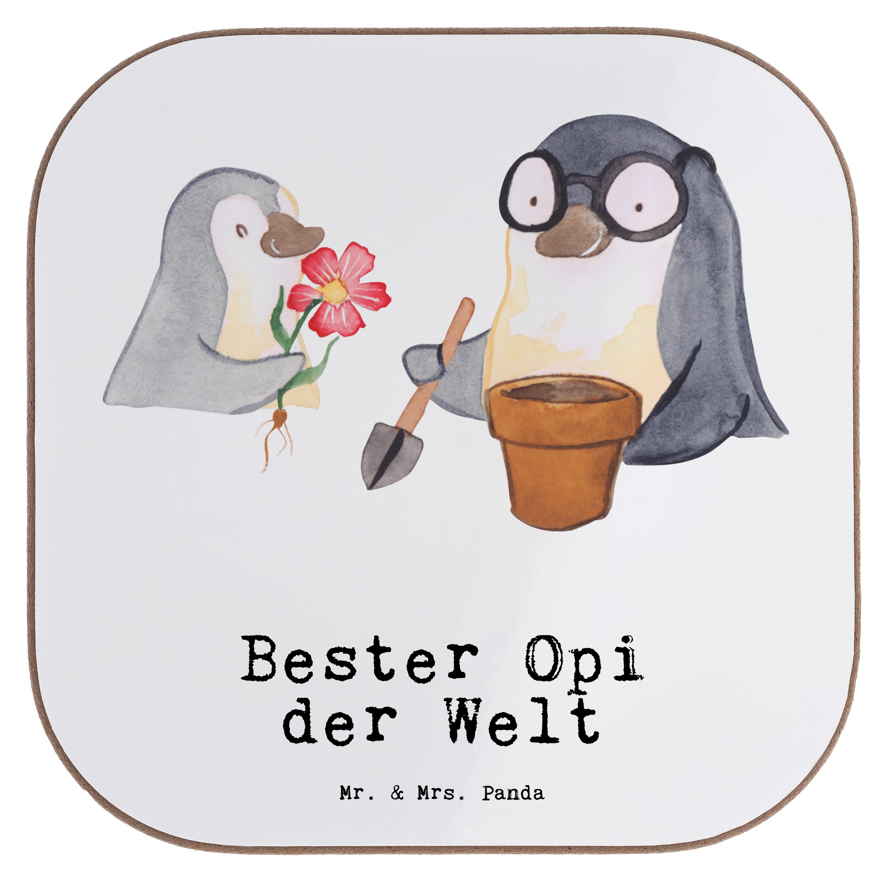 Mr. & Mrs. Panda Getränkeuntersetzer Pinguin Bester Opi der Welt - Weiß - Geschenk, für, Bierdeckel, Unter, 1-tlg. | Getränkeuntersetzer