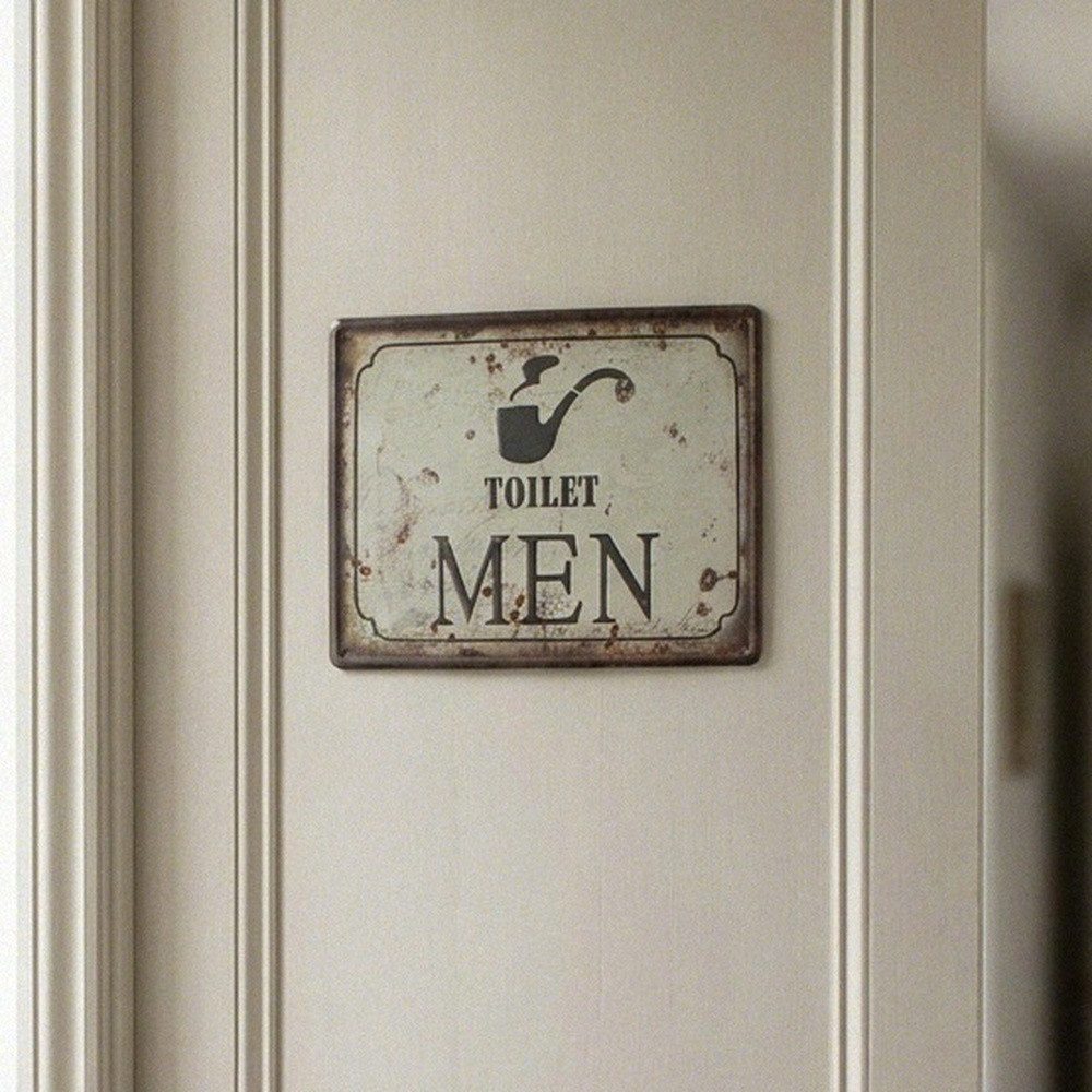 Antikas Wanddekoobjekt Premium Toilettenschild Herren aus Eisen, cremefarben patiniert, H.20